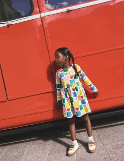 Long-Sleeved Fun Jersey Dress-Multi Chequerboard Hearts-Boden Online