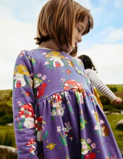 Long-Sleeved Fun Jersey Dress-Starboard Toadstool Village-Boden Flash Sale