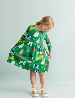 Long-Sleeved Fun Jersey Dress-Green Park Play Pets-Boden Fashion