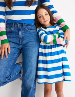 Long-Sleeved Fun Jersey Dress-Gallery Blue/ Ivory Stripe-Boden Store