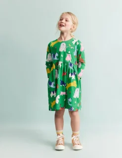Long-Sleeved Fun Jersey Dress-Green Park Play Pets-Boden Fashion