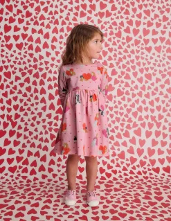 Long-Sleeved Fun Jersey Dress-Chalk Pink Valentines Pets-Boden Outlet