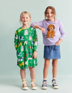 Long-Sleeved Fun Jersey Dress-Green Park Play Pets-Boden Fashion