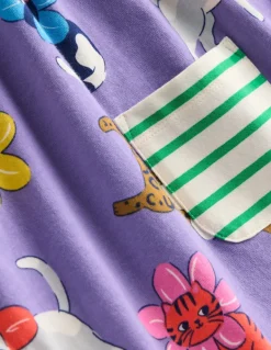 Long-sleeved print tunic set-Aster Purple Flower Cats-Boden Flash Sale