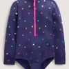 Long-Sleeved Swimsuit-Navy Rainbow Confetti Spot-Boden Best Sale