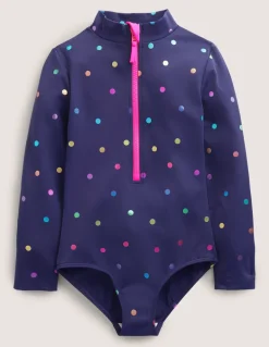 Long-Sleeved Swimsuit-Navy Rainbow Confetti Spot-Boden Best Sale