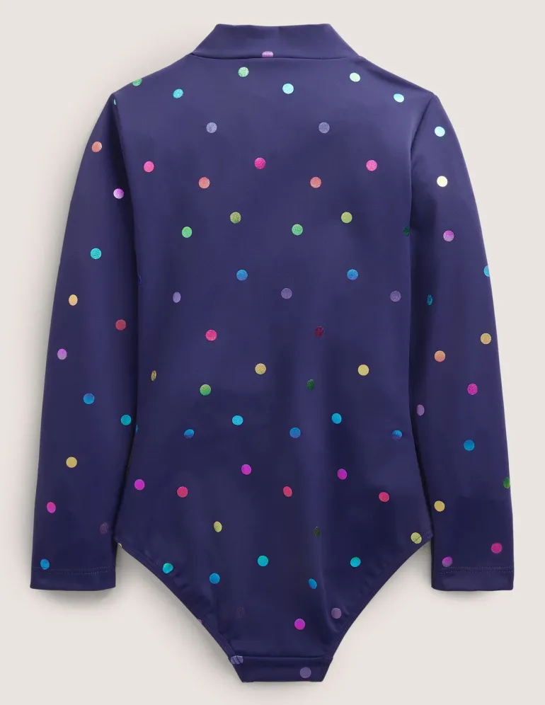 Long-Sleeved Swimsuit-Navy Rainbow Confetti Spot-Boden Best Sale