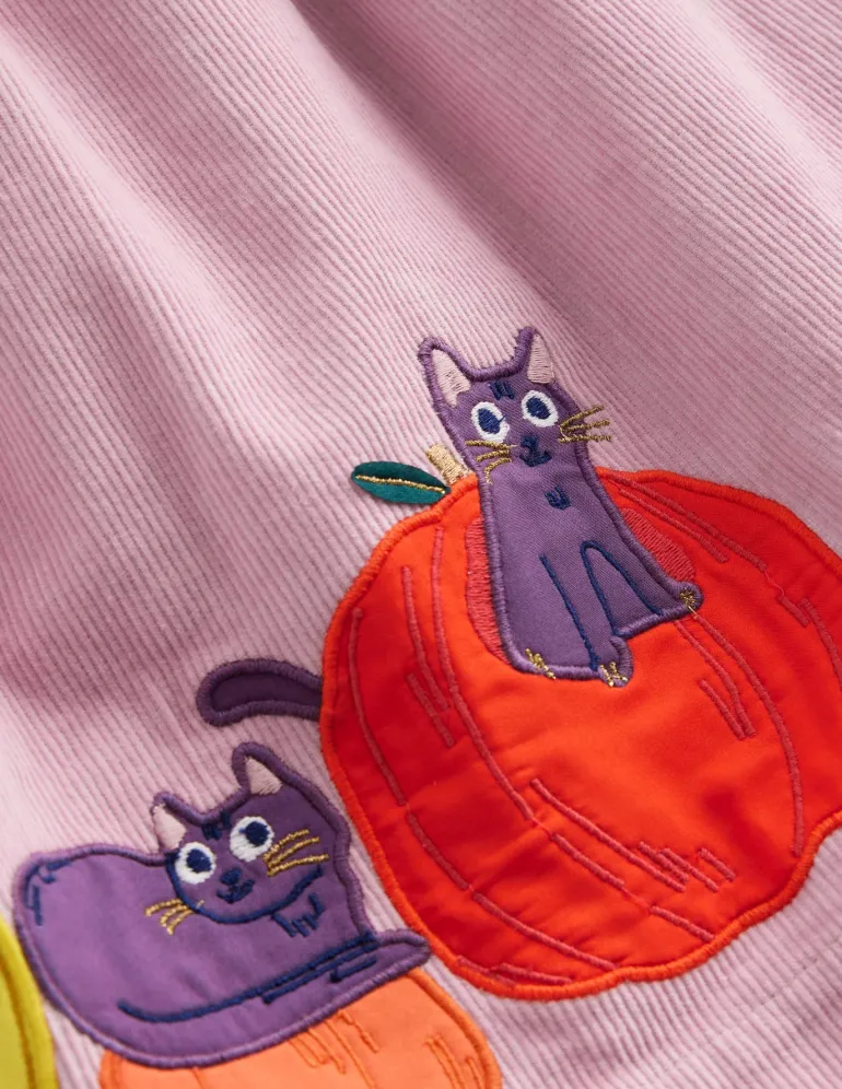 Lucilla Pinafore Dress-Mauve Mist Pumpkin Cats-Boden New