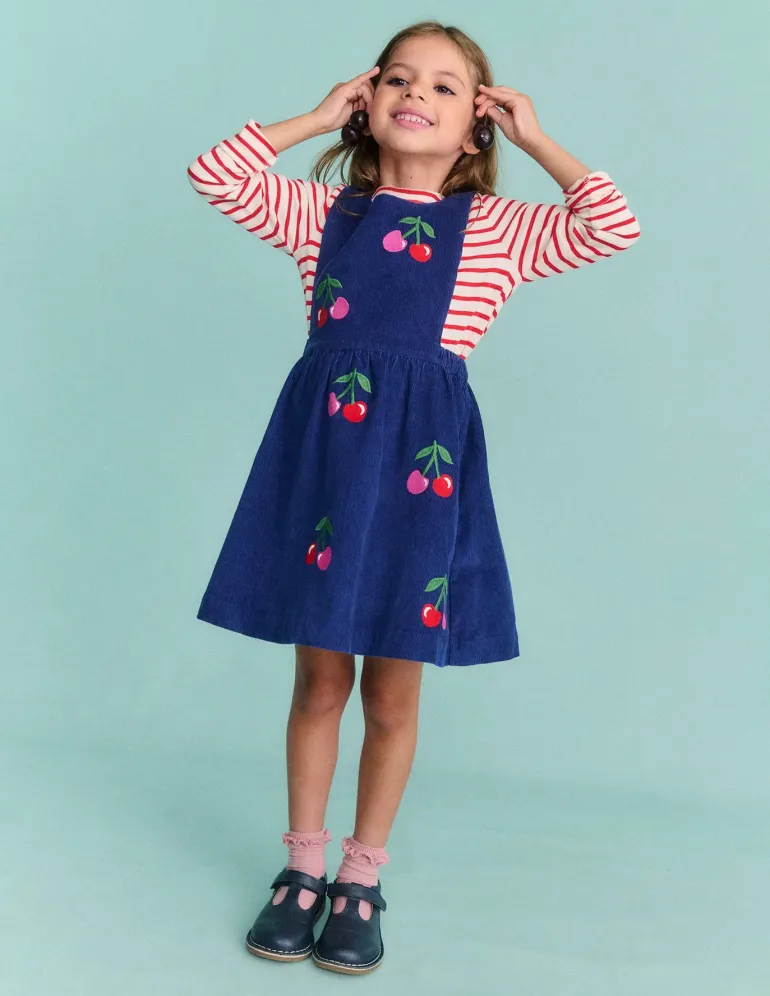 Lucilla Pinafore Dress-Starboard Blue Cherries-Boden Flash Sale