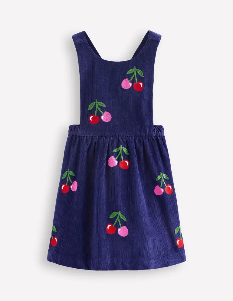 Lucilla Pinafore Dress-Starboard Blue Cherries-Boden Flash Sale