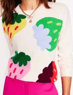 Lydia Cashmere Jumper-Ecru, Strawberries-Boden Sale
