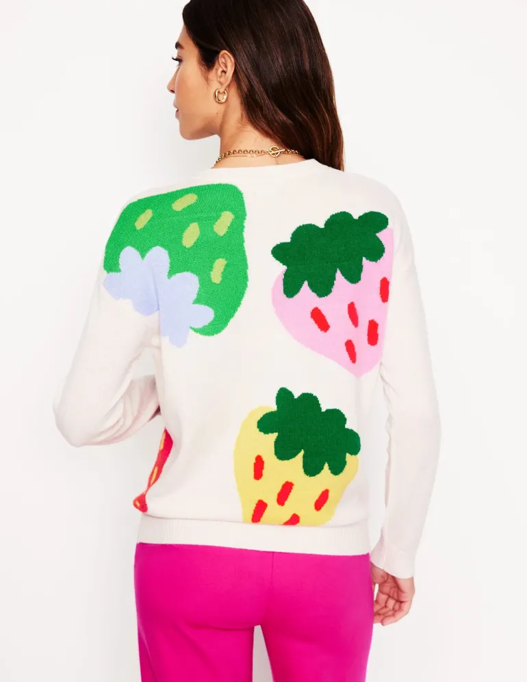 Lydia Cashmere Jumper-Ecru, Strawberries-Boden Sale