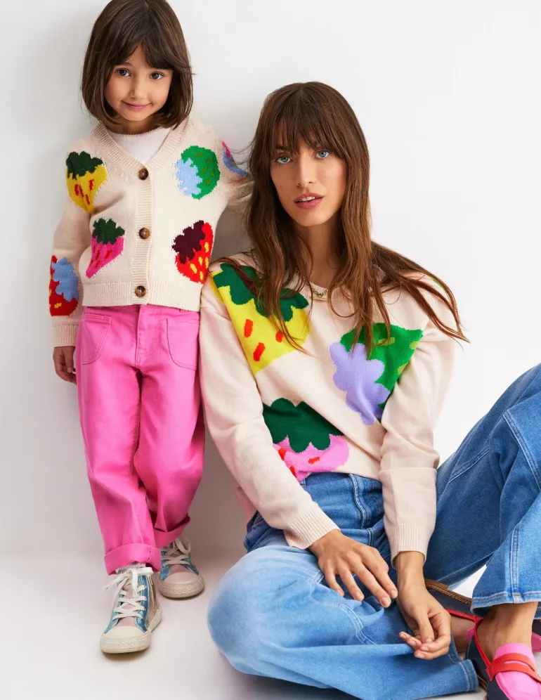 Lydia Cashmere Jumper-Ecru, Strawberries-Boden Sale