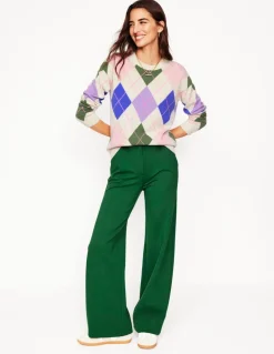 Lydia Cashmere Jumper-Green and Lilac Multi Argyle-Boden New