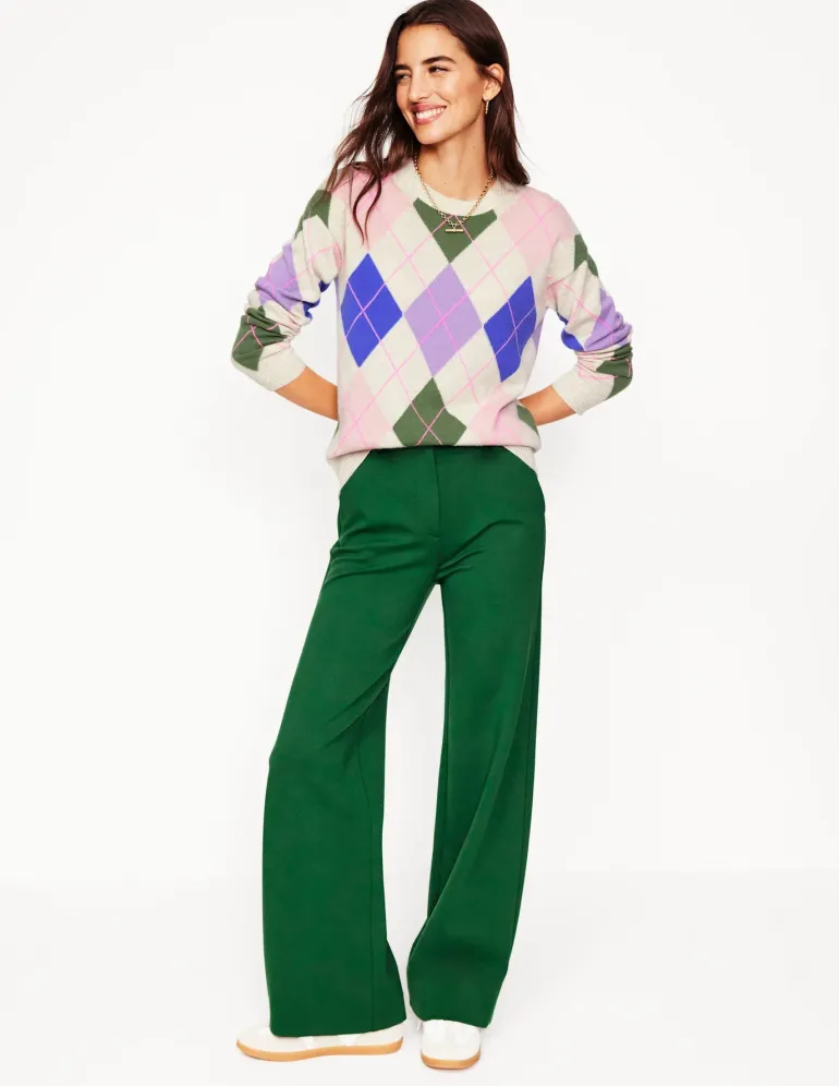 Lydia Cashmere Jumper-Green and Lilac Multi Argyle-Boden New