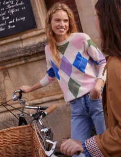 Lydia Cashmere Jumper-Green and Lilac Multi Argyle-Boden New