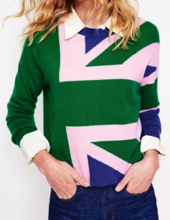 Lydia Cashmere Jumper-Rich Emerald Green, Union Jack-Boden Cheap