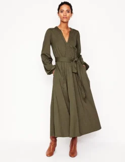 Maeve Trim Jersey Midi Dress-Classic Khaki-Boden Online