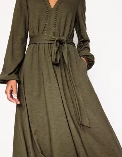 Maeve Trim Jersey Midi Dress-Classic Khaki-Boden Online