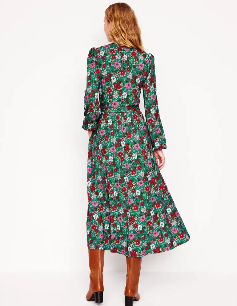 Maeve Trim Jersey Midi Dress-Rich Emerald, Blossom Scatter-Boden Best Sale