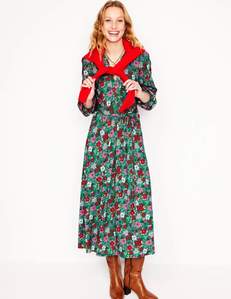 Maeve Trim Jersey Midi Dress-Rich Emerald, Blossom Scatter-Boden Best Sale