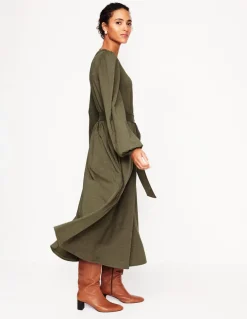 Maeve Trim Jersey Midi Dress-Classic Khaki-Boden Online