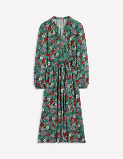 Maeve Trim Jersey Midi Dress-Rich Emerald, Blossom Scatter-Boden Best Sale