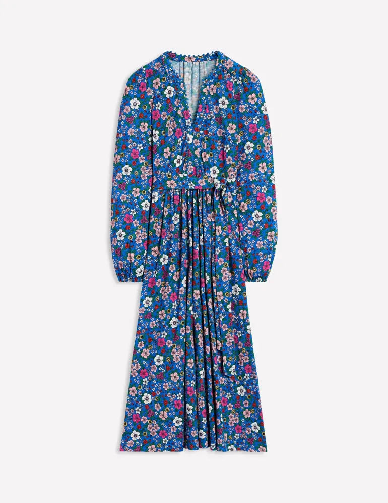 Maeve Trim Jersey Midi Dress-Gallery Blue, Blossom Scatter-Boden Hot