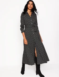 Marcia Jersey Midi Shirt Dress-Black, Abstract Dot-Boden Best