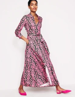 Marcia Jersey Midi Shirt Dress-Party Pink, Foliage Stamp-Boden Fashion