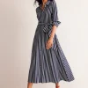 Marcia Jersey Midi Shirt Dress-Navy, Ivory Stripe-Boden Shop