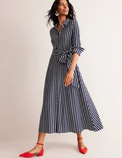 Marcia Jersey Midi Shirt Dress-Navy, Ivory Stripe-Boden Shop