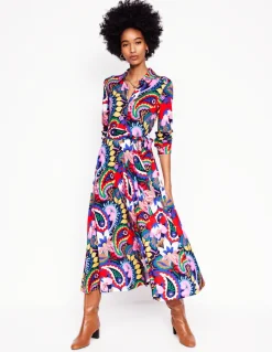 Marcia Jersey Midi Shirt Dress-Multi, Botanical Paisley-Boden Store