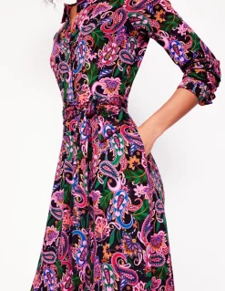 Marcia Jersey Midi Shirt Dress-Multi, Paisley Fusion-Boden Shop