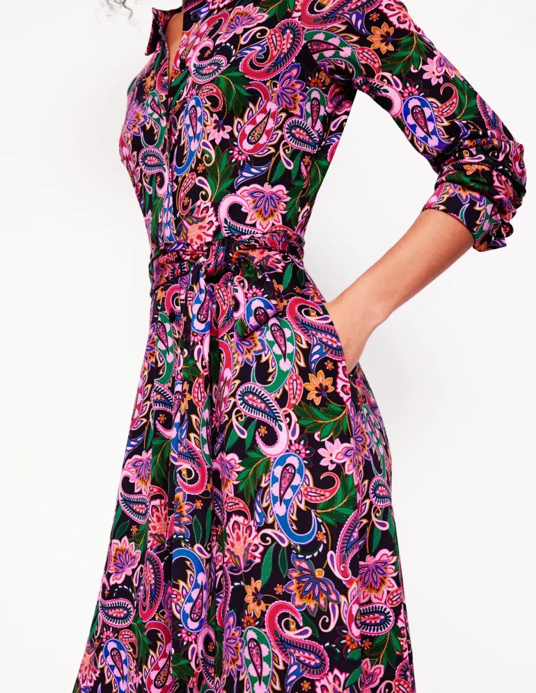 Marcia Jersey Midi Shirt Dress-Multi, Paisley Fusion-Boden Shop