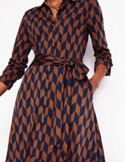 Marcia Jersey Midi Shirt Dress-Cognac, Chevron Swirl-Boden Clearance
