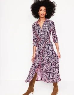 Marcia Jersey Midi Shirt Dress-Milkshake, Decorative Flora-Boden Hot