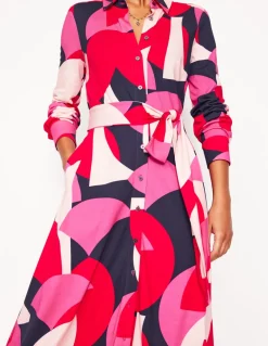 Marcia Jersey Midi Shirt Dress-Poppy Red, Geometric Shuffle-Boden Online