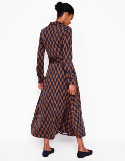 Marcia Jersey Midi Shirt Dress-Cognac, Chevron Swirl-Boden Clearance
