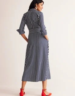 Marcia Jersey Midi Shirt Dress-Navy, Ivory Stripe-Boden Shop
