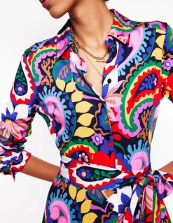 Marcia Jersey Midi Shirt Dress-Multi, Botanical Paisley-Boden Store