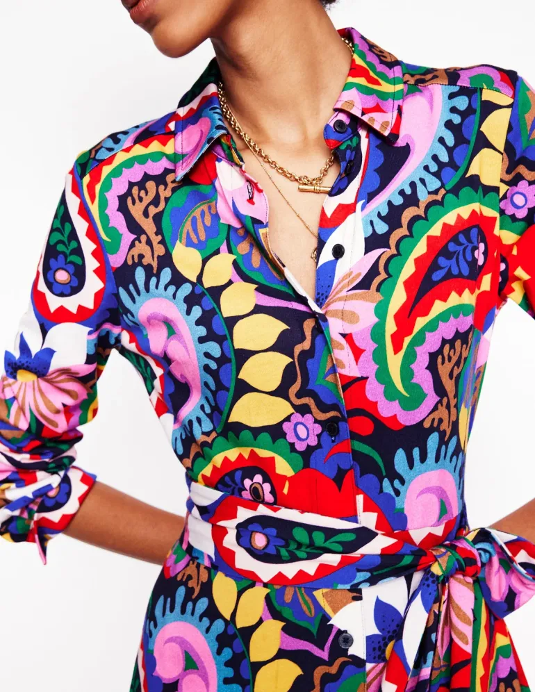 Marcia Jersey Midi Shirt Dress-Multi, Botanical Paisley-Boden Store