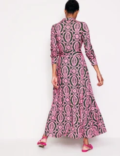 Marcia Jersey Midi Shirt Dress-Party Pink, Foliage Stamp-Boden Fashion
