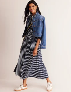 Marcia Jersey Midi Shirt Dress-Navy, Ivory Stripe-Boden Shop