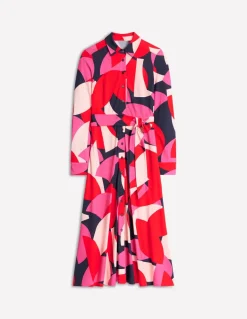 Marcia Jersey Midi Shirt Dress-Poppy Red, Geometric Shuffle-Boden Online