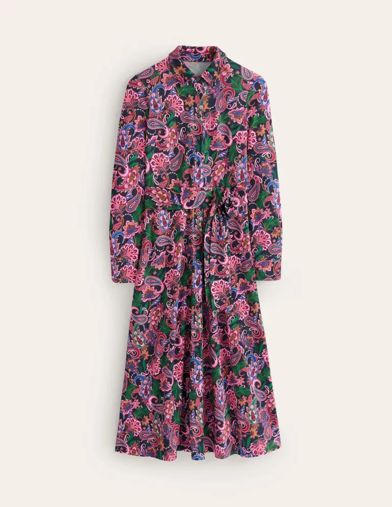 Marcia Jersey Midi Shirt Dress-Multi, Paisley Fusion-Boden Shop