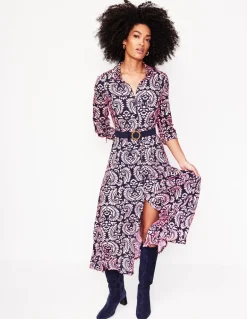 Marcia Jersey Midi Shirt Dress-Milkshake, Decorative Flora-Boden Hot