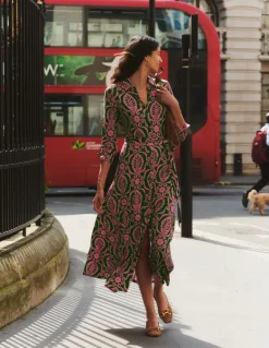 Marcia Jersey Midi Shirt Dress-Party Pink, Foliage Stamp-Boden Fashion