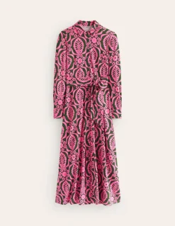 Marcia Jersey Midi Shirt Dress-Party Pink, Foliage Stamp-Boden Fashion