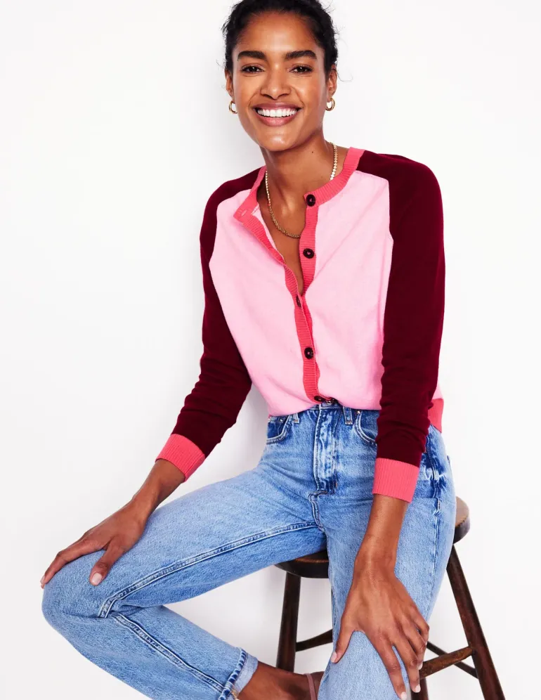 Meg Saddle Sleeve Cardigan-Soft Pink, Colourblock-Boden Cheap